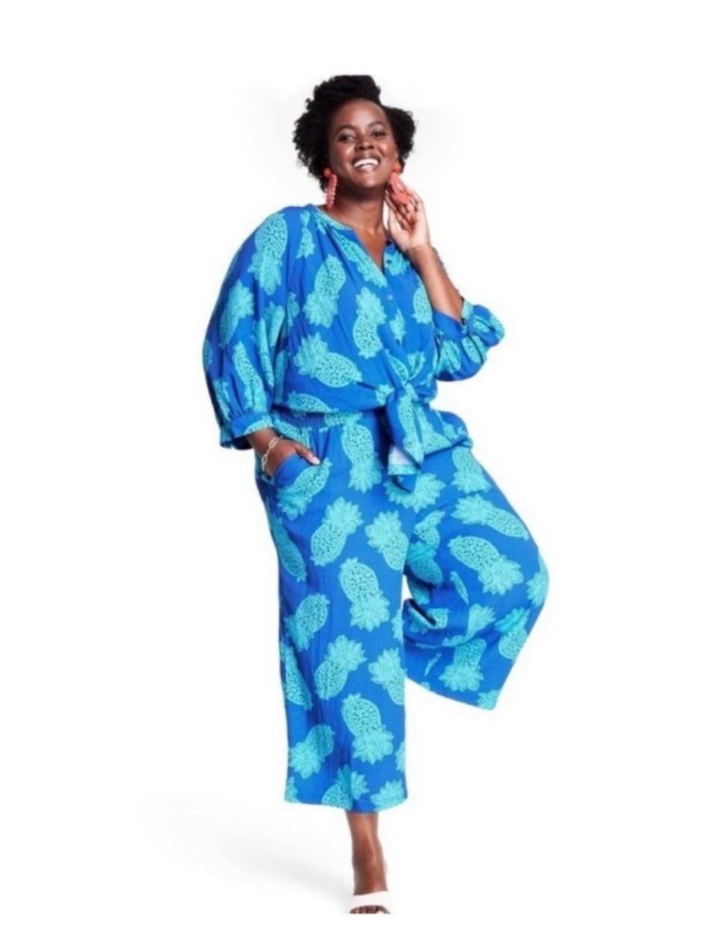 Tabitha Brown X Target Women’s Blue Pineapple-Print Swim Coverup Set - Picture 3 of 8